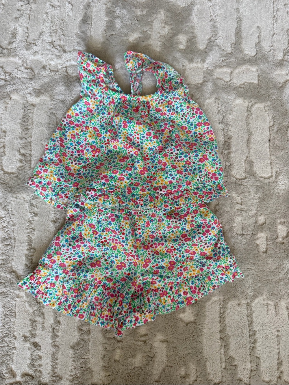 GAP Floral Ruffle Tank & Shorts Set - White with Pink, Green, Yellow, Blue